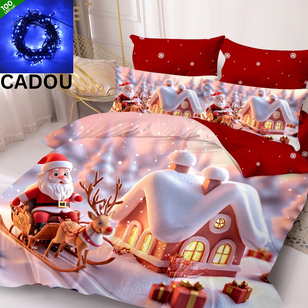 Lenjerie de pat din finet premium ELEGANT PUCIOASA – Crăciun Fericit cu Moșul - LNJ13