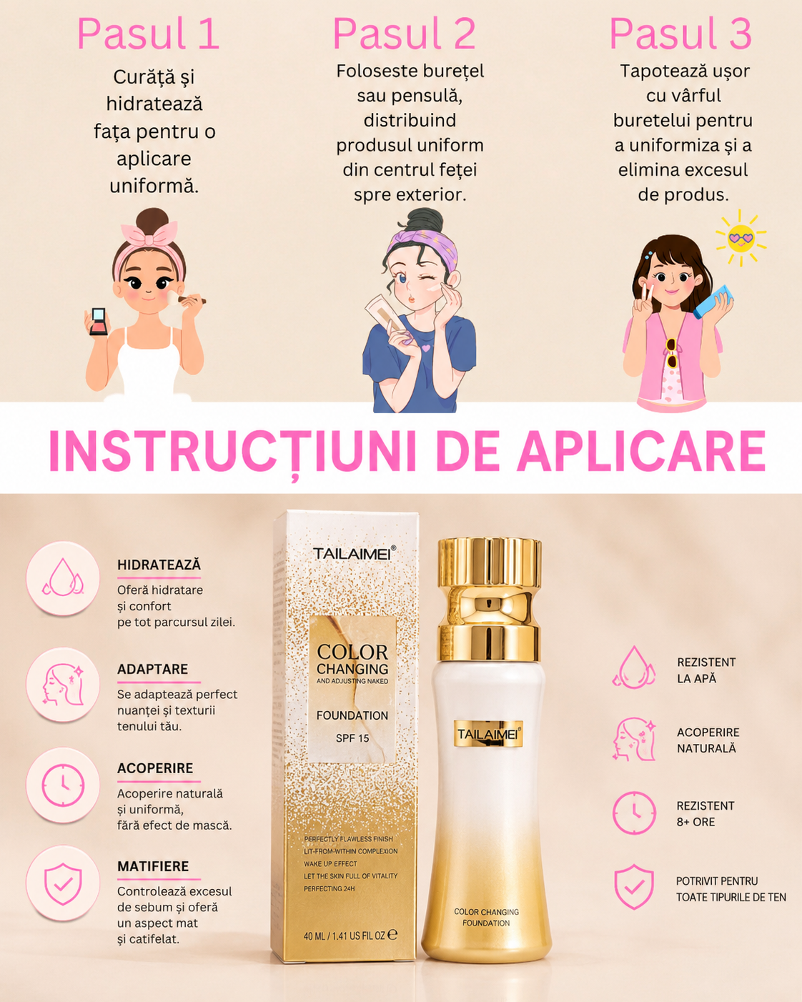 1 + 1 Fond de ten changing color TLM 40 ML SPF15