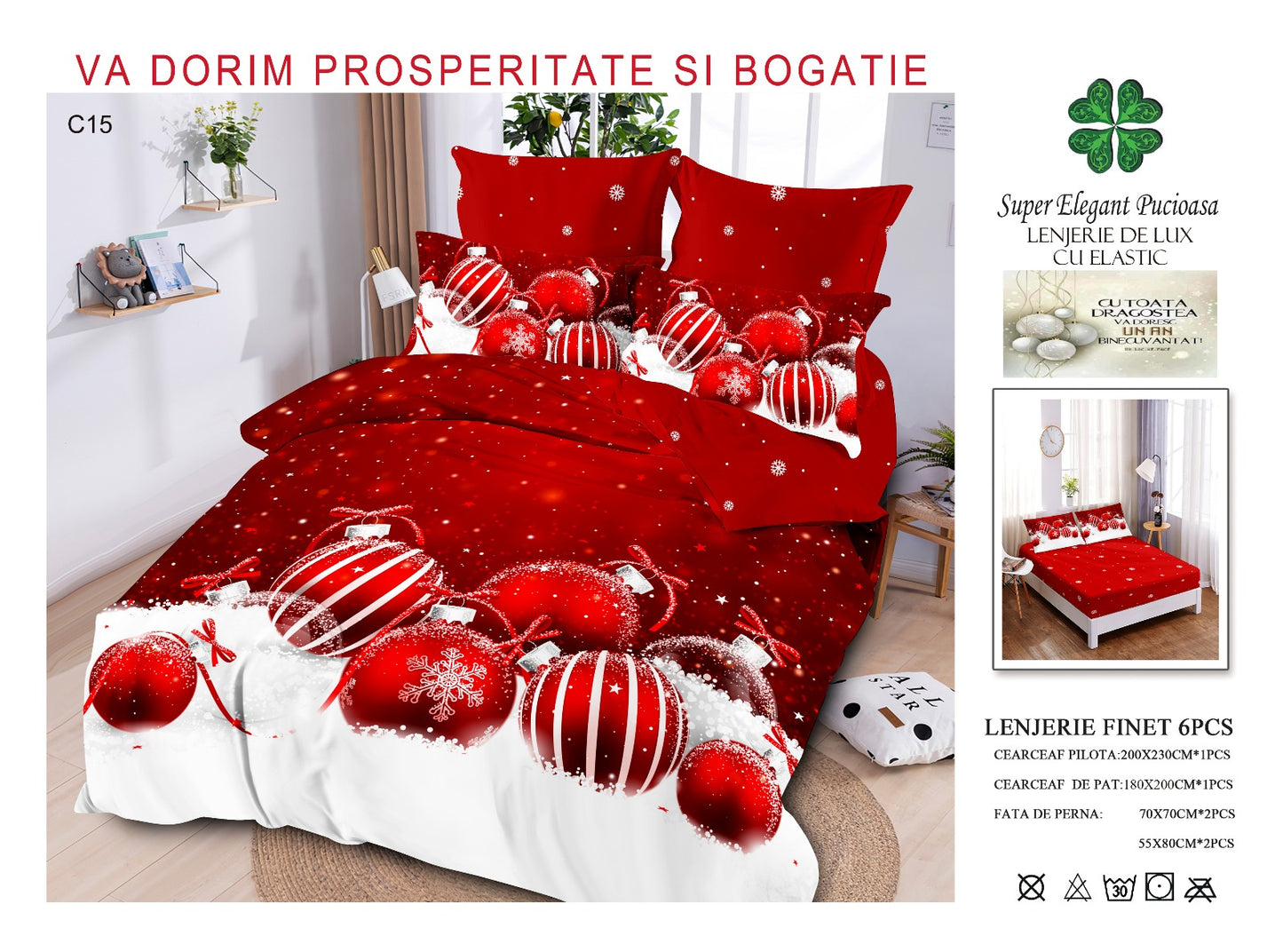 Lenjerie de pat din finet premium ELEGANT PUCIOASA – Crăciun Fericit cu Moșul - LNJ11