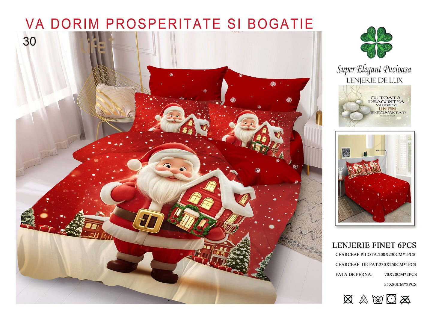 Lenjerie de pat din finet premium ELEGANT PUCIOASA – Crăciun Fericit cu Moșul - LNJ7