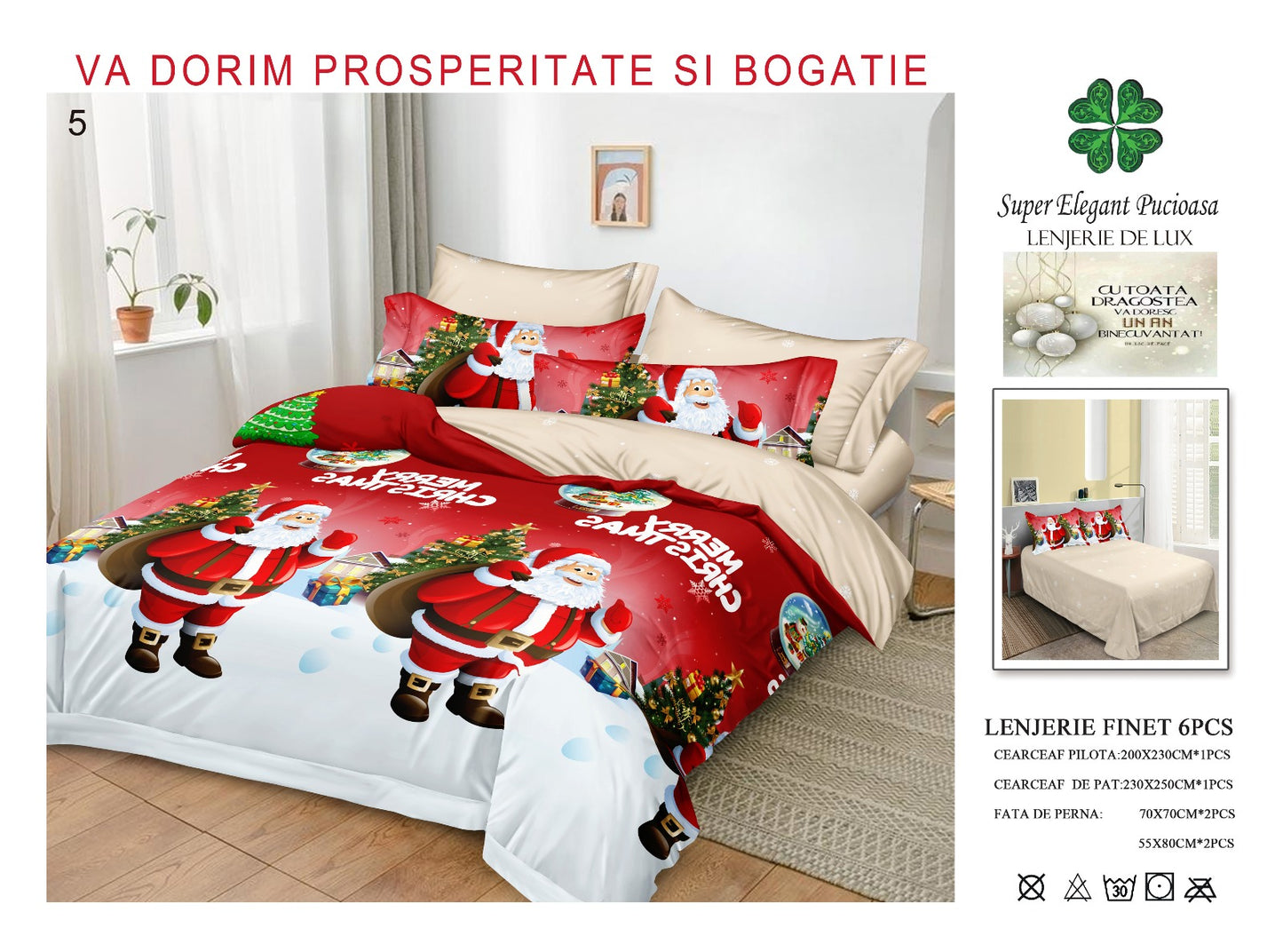 Lenjerie de pat din finet premium ELEGANT PUCIOASA – Crăciun Fericit cu Moșul - LNJ9