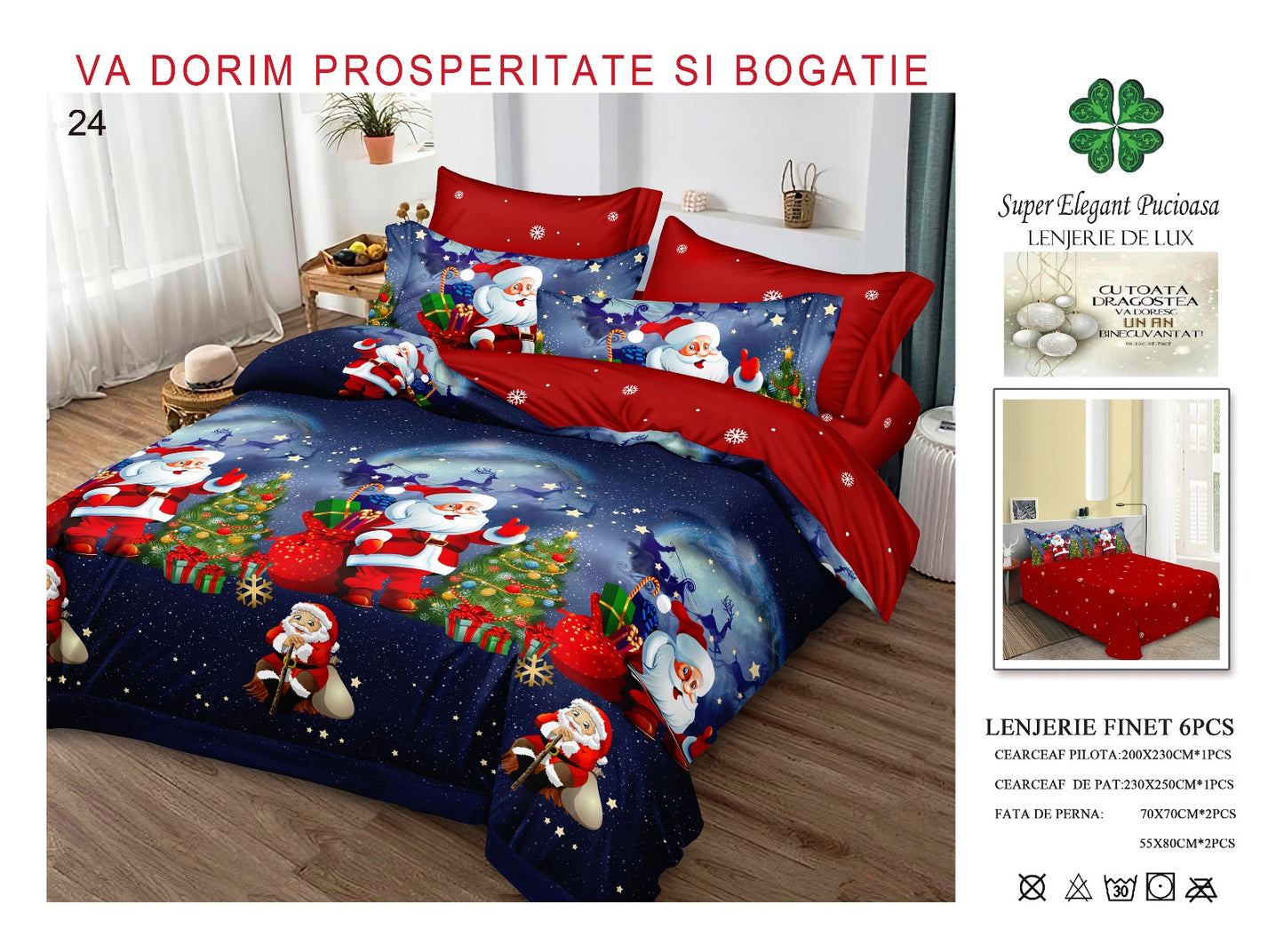 Lenjerie de pat din finet premium ELEGANT PUCIOASA – Crăciun Fericit cu Moșul - LNJ5
