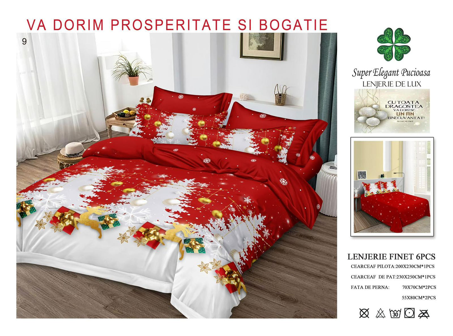Lenjerie de pat din finet premium ELEGANT PUCIOASA – Crăciun Fericit cu Brazi - LNJ2