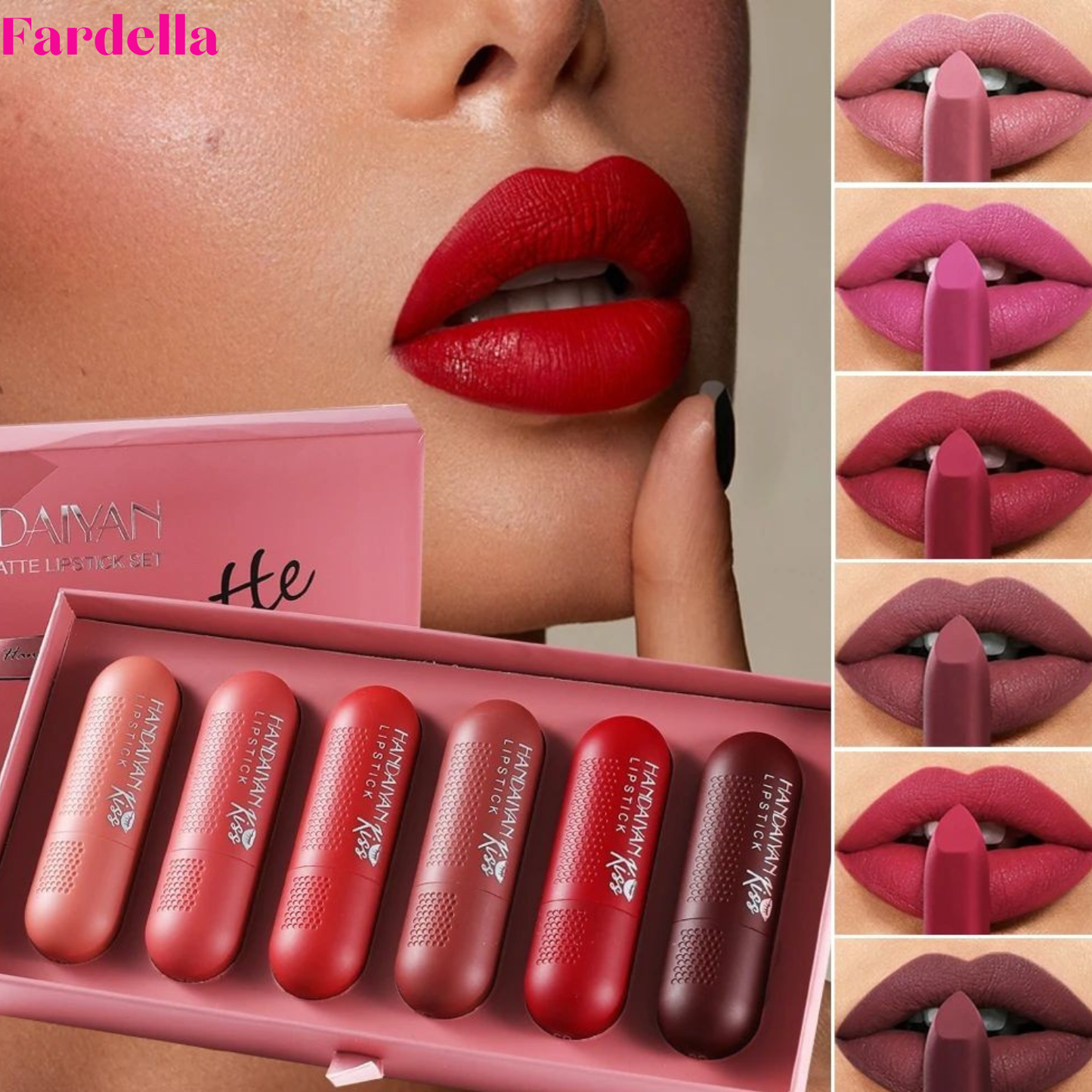 Set 6 Rujuri Mate Tip Bullet, Culori Roșu și Nude