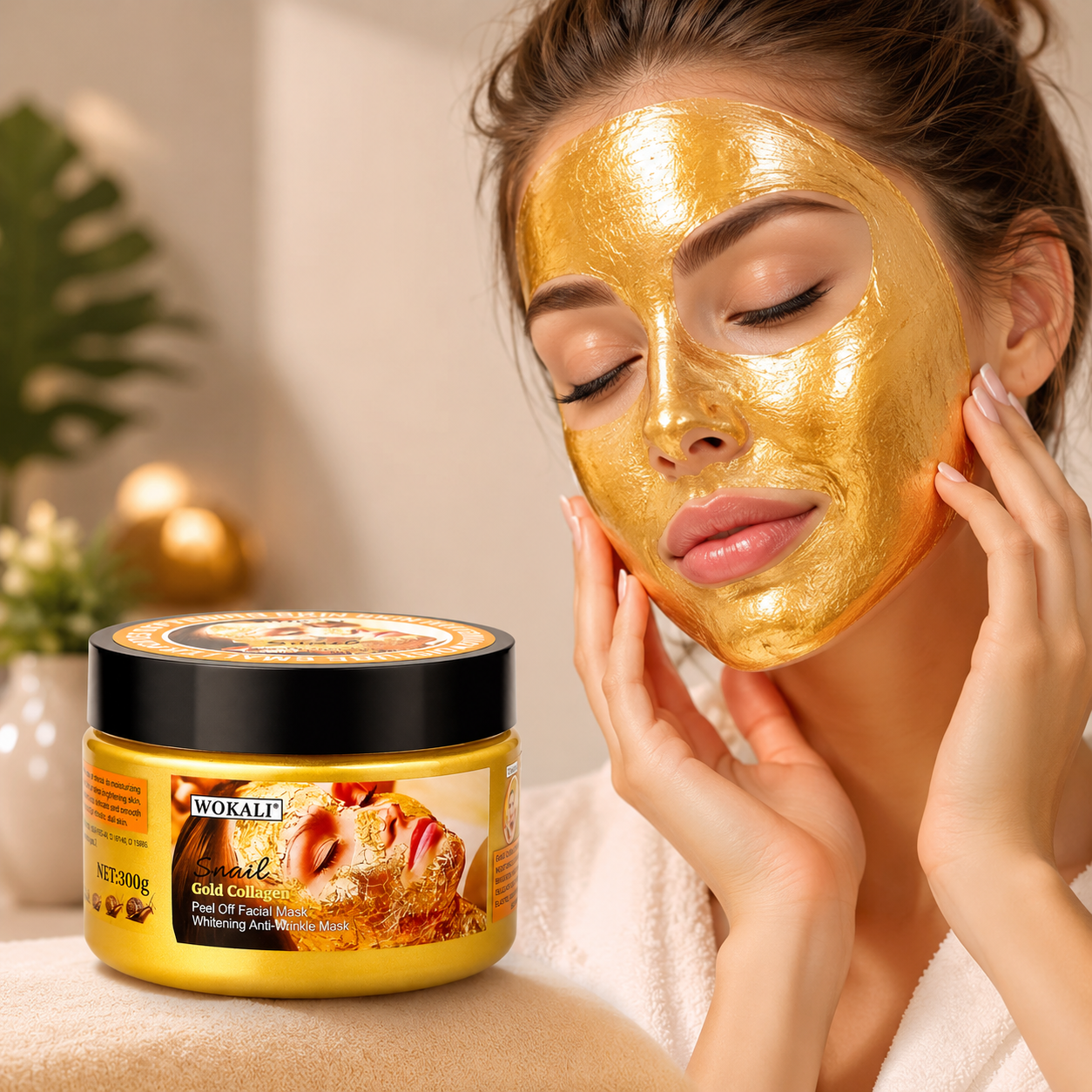 Mască de Față Peel-Off Antirid Iluminatoare si pentru Curățarea Tenului - Extract Melc si Aur 24K - 300g