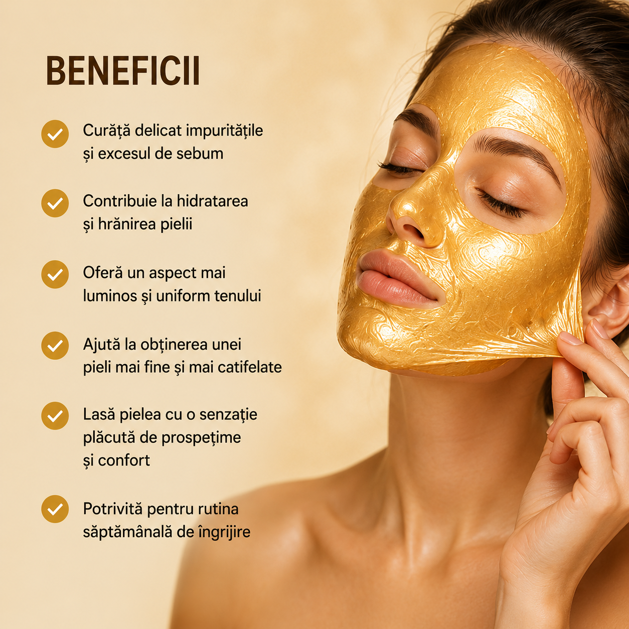 Mască de Față Peel-Off Antirid Iluminatoare si pentru Curățarea Tenului - Extract Melc si Aur 24K - 300g