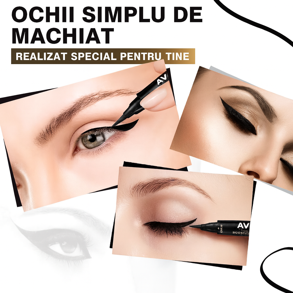 1+ 1 Tus cu stampila si eyeliner pentru ochi 2 Way Quick, rezistent la apa, negru