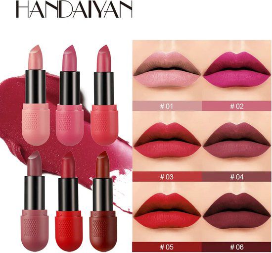 Set 6 Rujuri Mate Tip Bullet, Culori Roșu și Nude