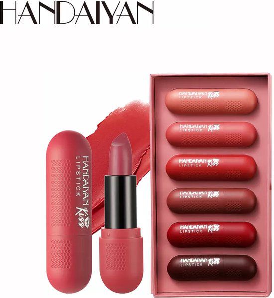 Set 6 Rujuri Mate Tip Bullet, Culori Roșu și Nude