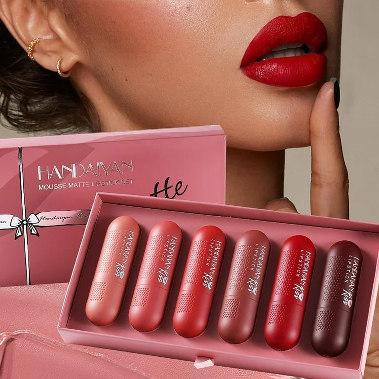 Set 6 Rujuri Mate Tip Bullet, Culori Roșu și Nude