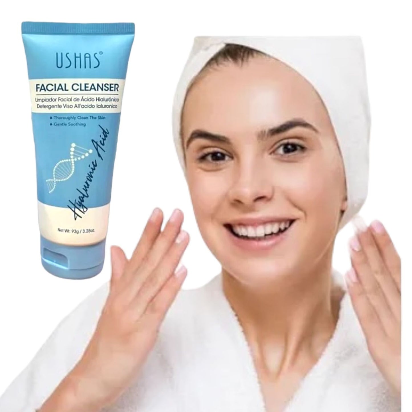 Ushas Facial Cleanser cu Acid Hialuronic – Gel de Curățare și Hidratare Intensă