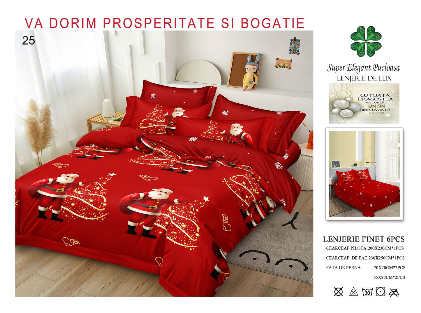 Lenjerie de pat din finet premium ELEGANT PUCIOASA – Crăciun Fericit cu Moșul - LNJ10