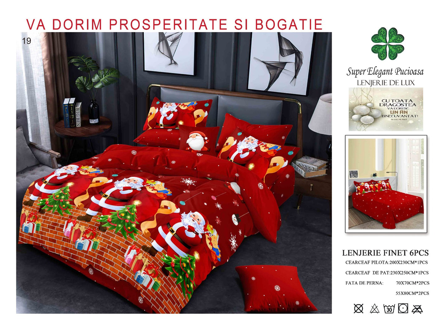 Lenjerie de pat din finet premium ELEGANT PUCIOASA – Crăciun Fericit cu Moșul - LNJ6