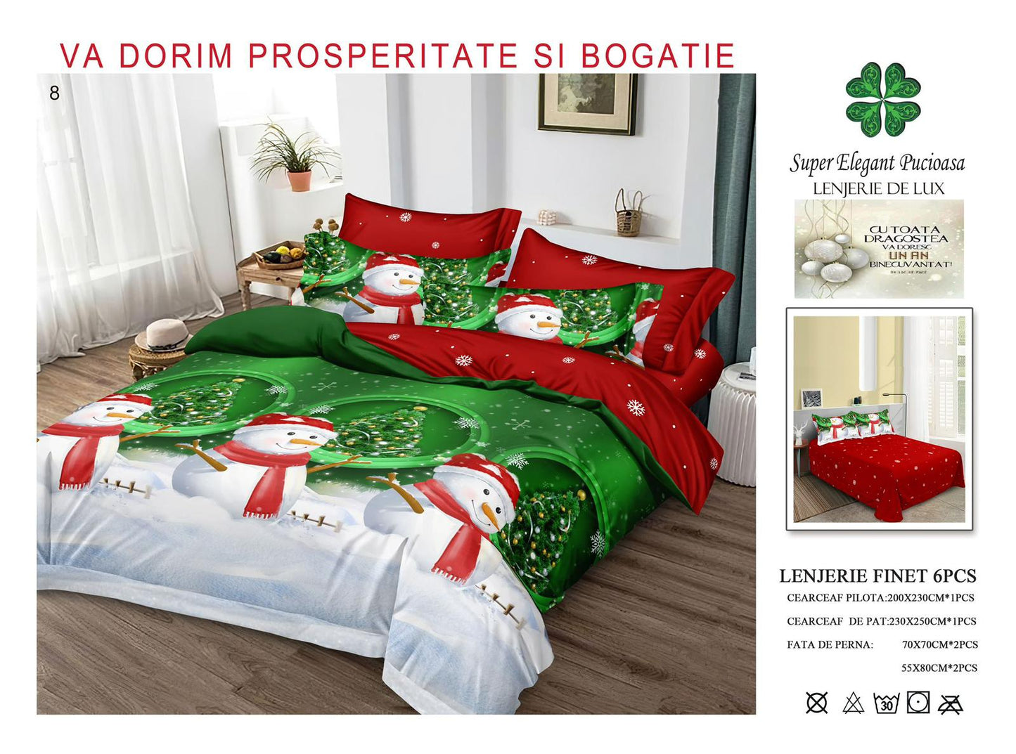 Lenjerie de pat din finet premium ELEGANT PUCIOASA – Crăciun Fericit cu Om Zapadǎ - LNJ4